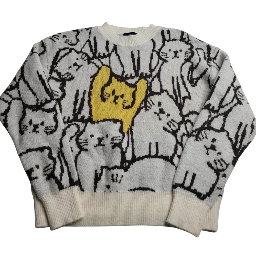 Cider Cat Sweater Women's Medium Cute Cats All Over Design‎